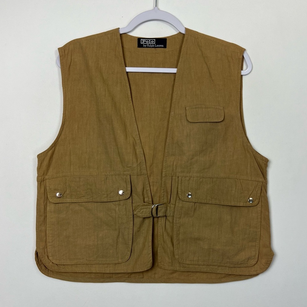 Vintage 1980s Polo Ralph Lauren Khaki Tan Utility Cargo Vest Mens Large